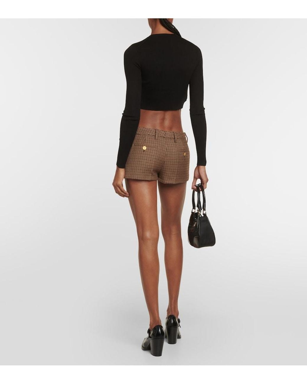 Prada Brown Houndstooth Virgin Wool Shorts