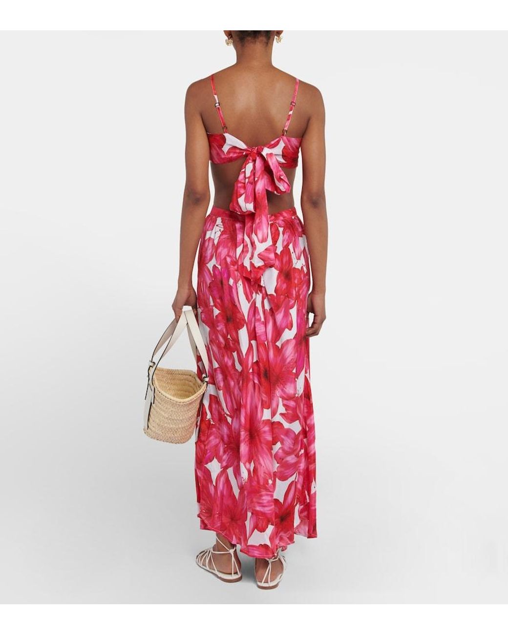 Alexandra Miro Red Colette Floral Cutout Maxi Dress