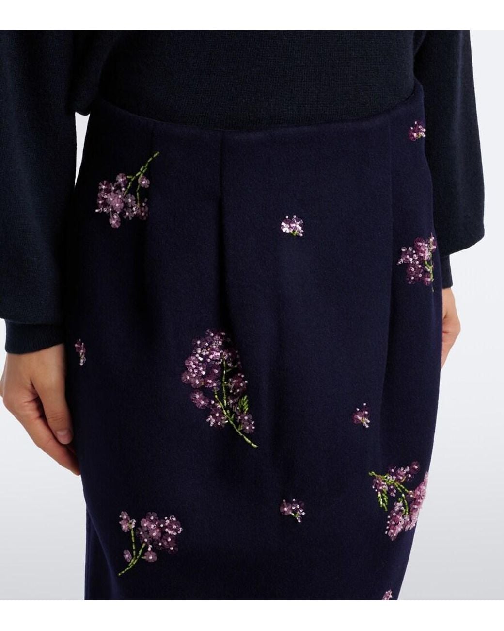 ShuShu/Tong Blue Embellished Wool Pencil Skirt