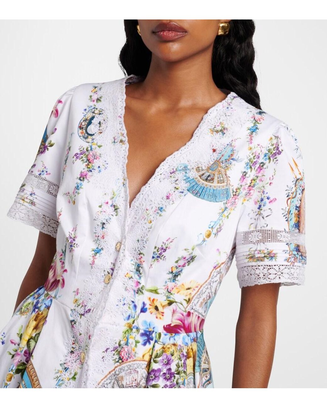 Camilla White Embellished Printed Cotton Minidress