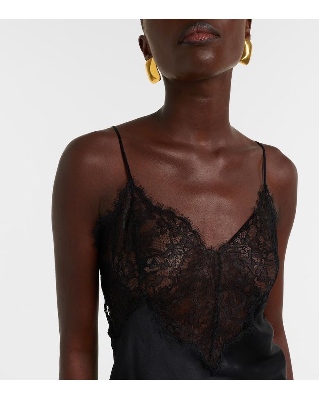 Nili Lotan Black Mabelle Lace-Trimmed Silk Satin Camisole