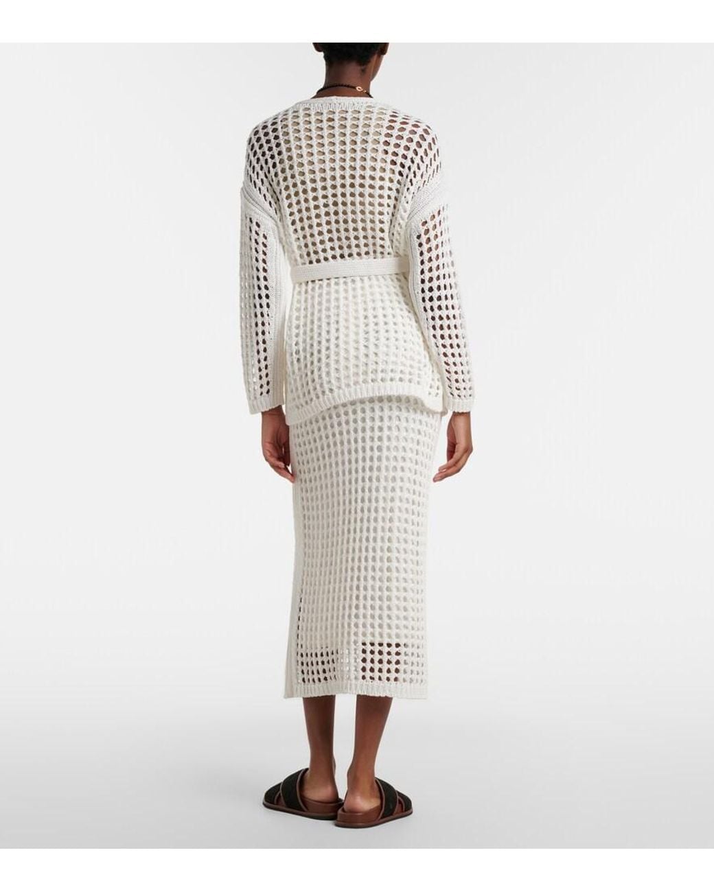 Max Mara White Geode Open-Knit Cotton Midi Skirt
