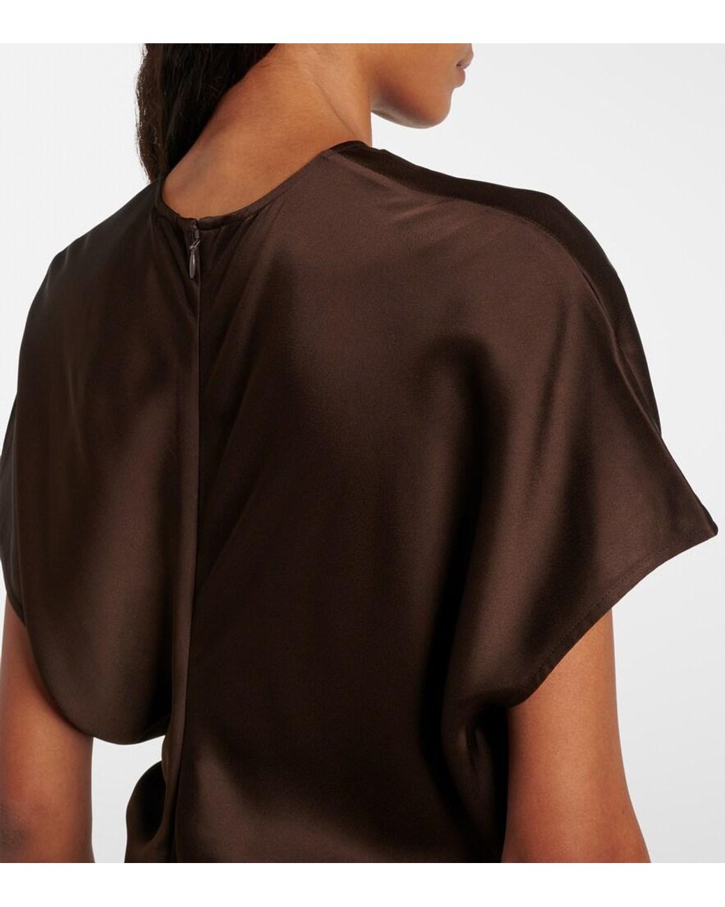 TOTEME Draped Satin Maxi Dress in Brown | Lyst