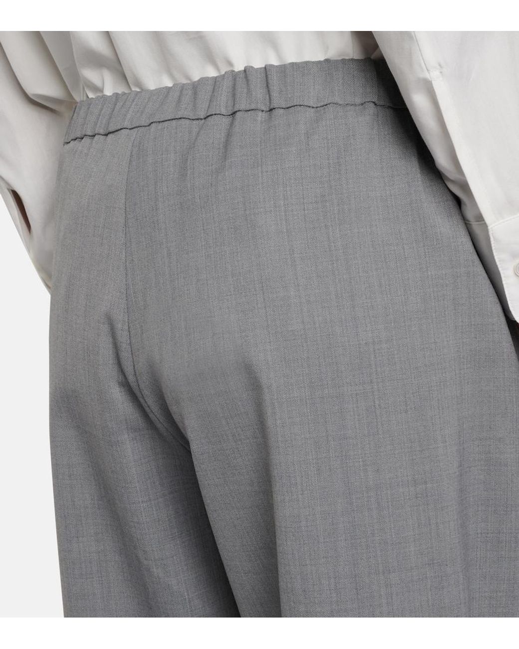 Max Mara Gray Baia Wool-Blend Wide-Leg Pants