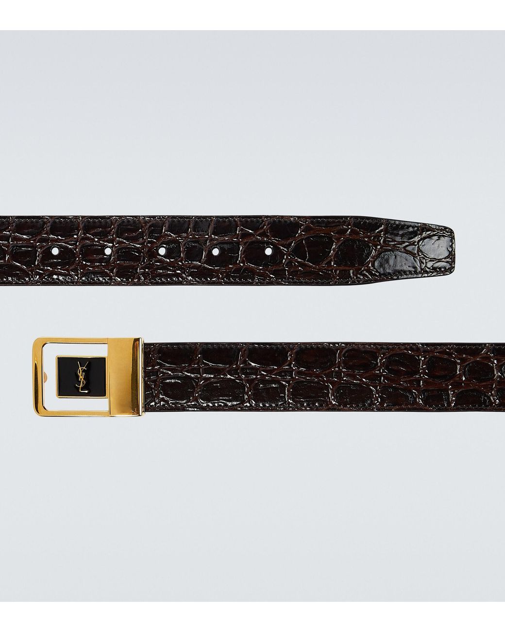 Saint Laurent Slim Grained Leather Belt - Black - Belts