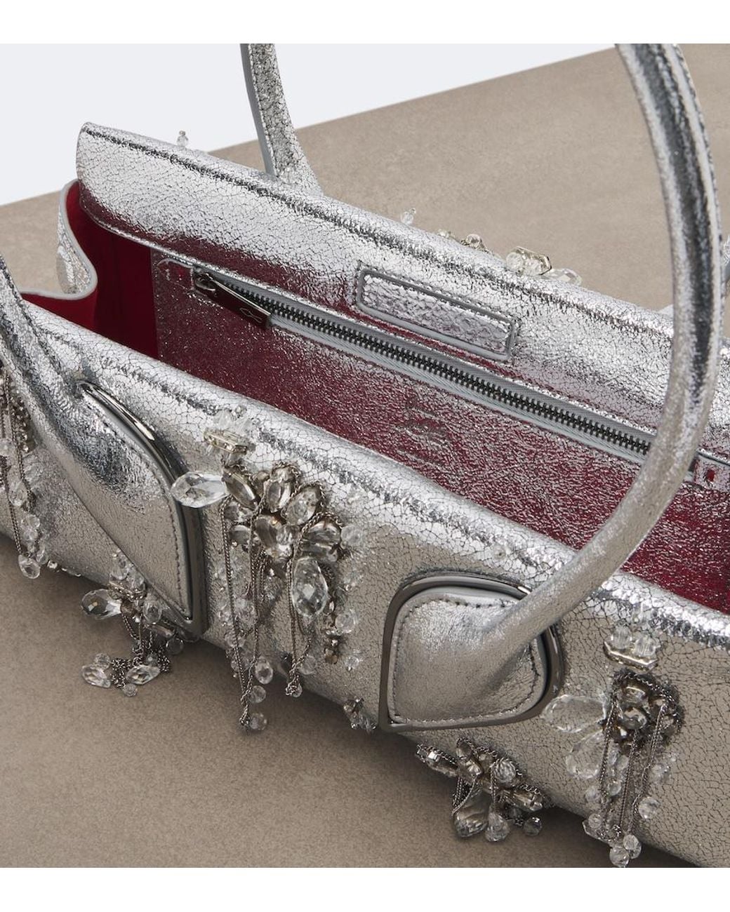 Christian Louboutin Gray Venus Small Embellished Leather Shoulder Bag