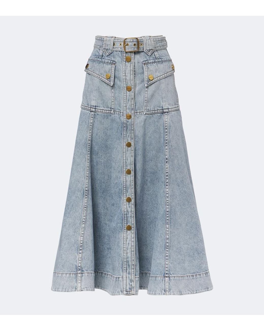 Zimmermann Blue Belted Denim Midi Skirt