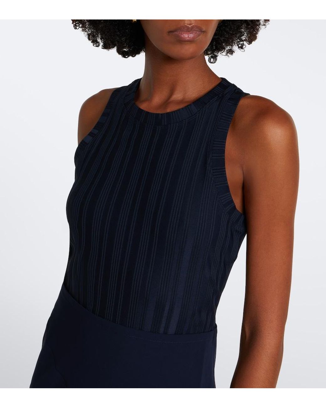 Veronica Beard Blue Thalissa Draped Ribbed-Knit Midi Dress