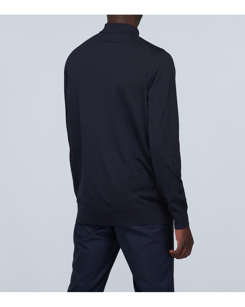 Loro Piana Blue Ml Long-Sleeved Wool Polo Shirt for men