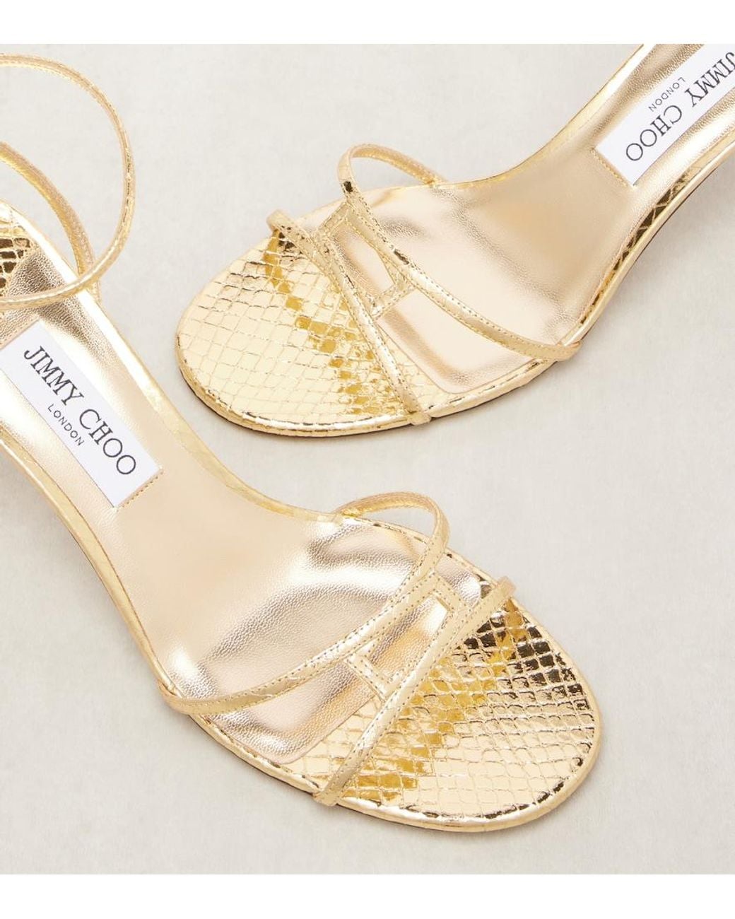 Jimmy Choo Natural 1998 Leo 65 Metallic Leather Sandals