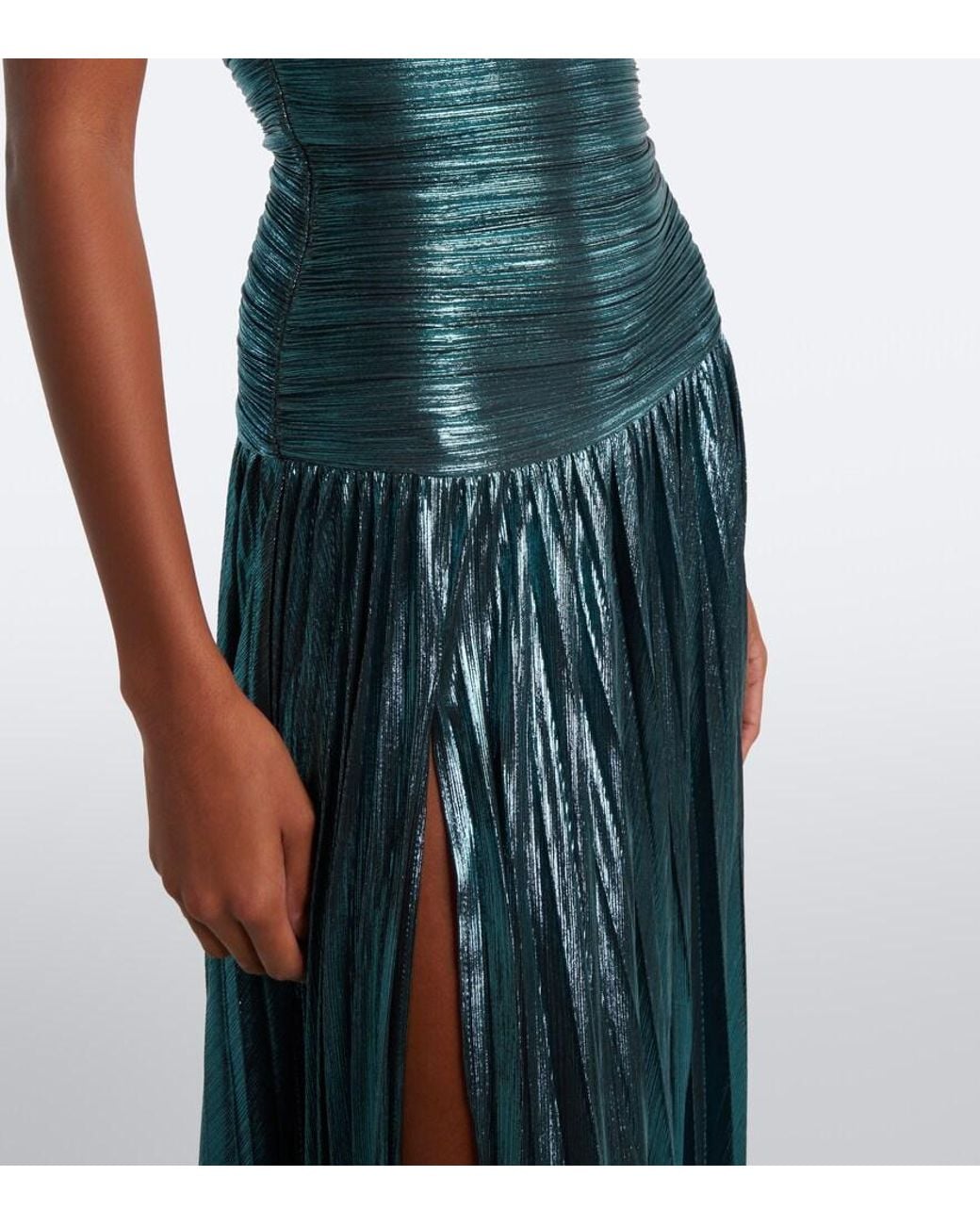 retroféte Green Monterey Cutout Strapless Lame Bustier Gown