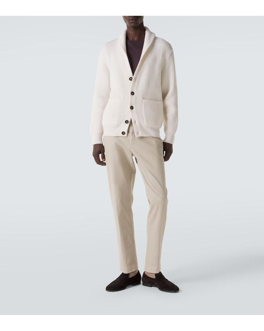Eleventy White Ribbed-Knit Wool Cardigan for men