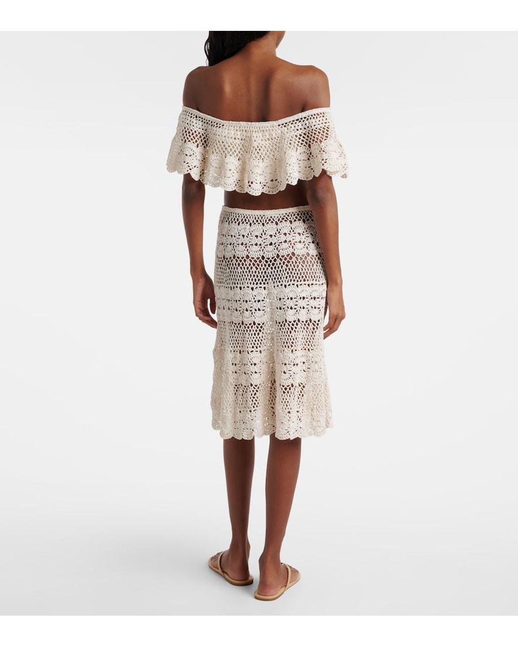 Anna Kosturova Natural Marianne Crochet Cotton Midi Skirt