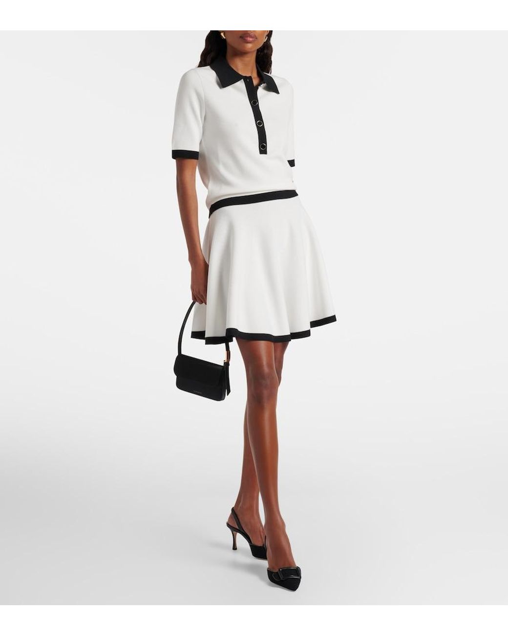 Nina Ricci White Ribbed-Knit Polo Shirt