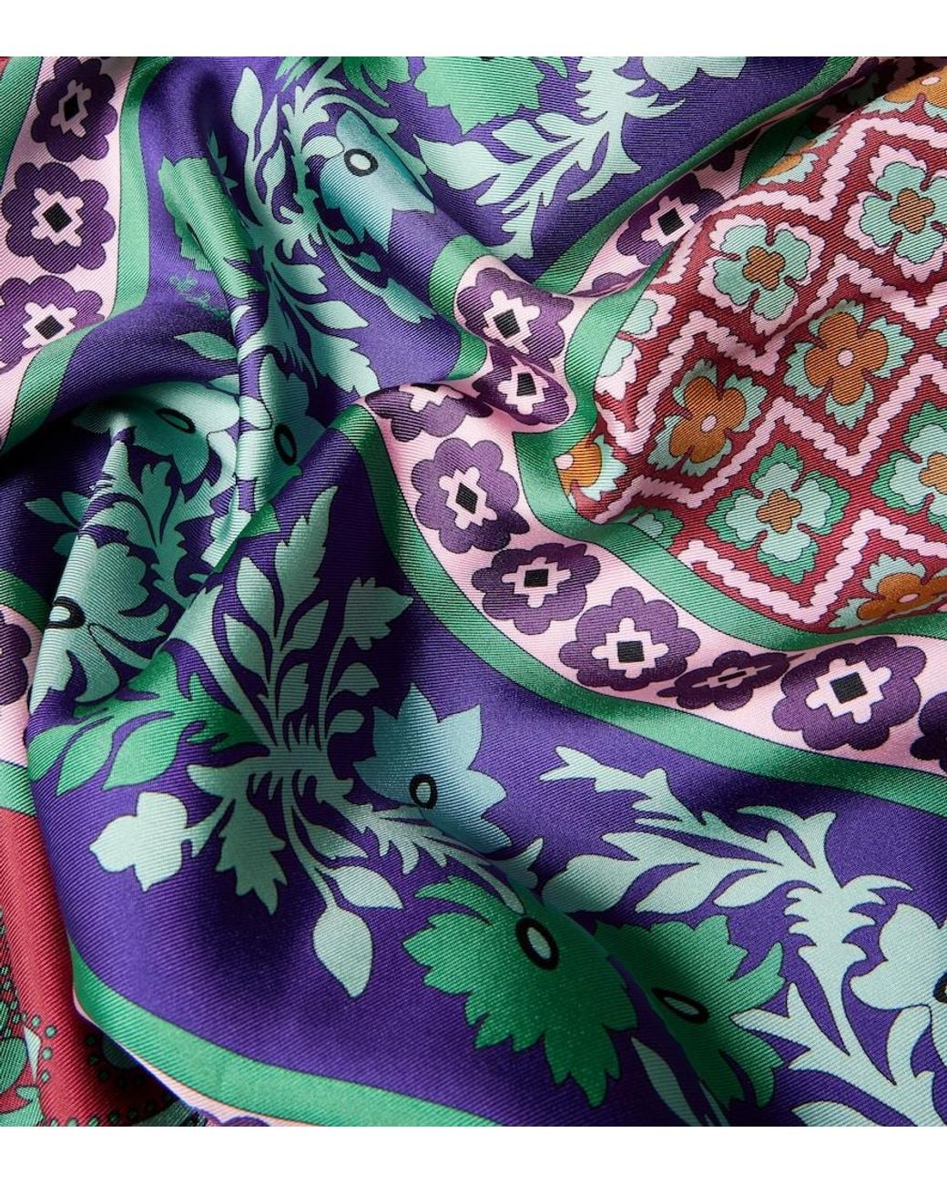 LaDoubleJ Blue Fringed Printed Silk Twill Scarf