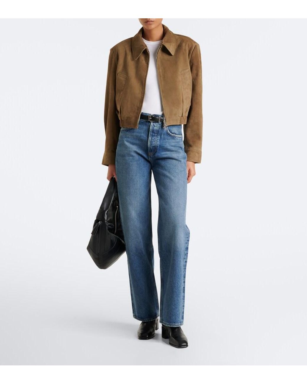 Agolde Green Nahla Cropped Suede Jacket