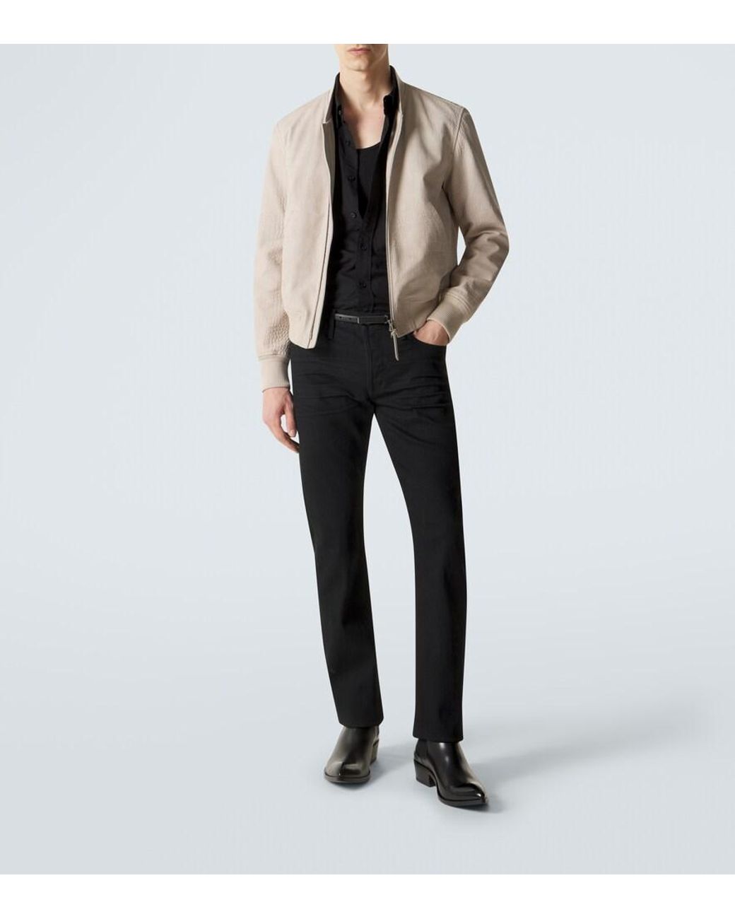 Tom Ford Natural Printed Leather Bomber Jacket for men
