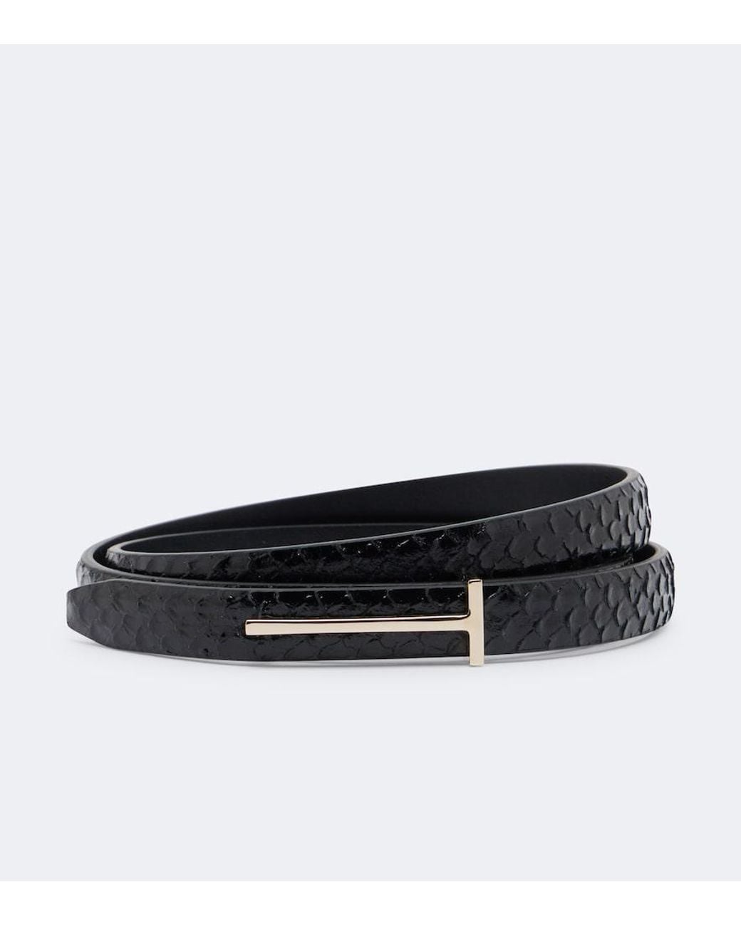 Tom Ford Black T Icon Croc-Effect Leather Belt