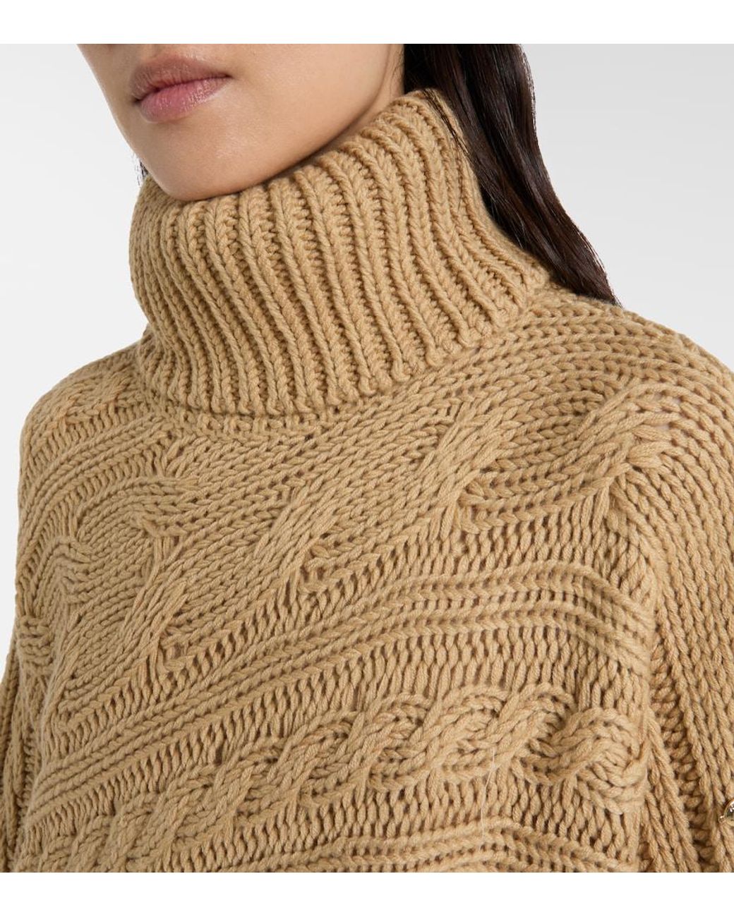Goldbergh Natural Asymmetric Turtleneck Wool-Blend Sweater