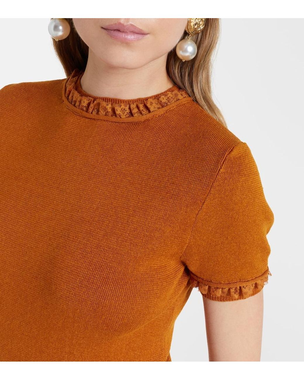 ShuShu/Tong Orange Lace-Trimmed Linen Top