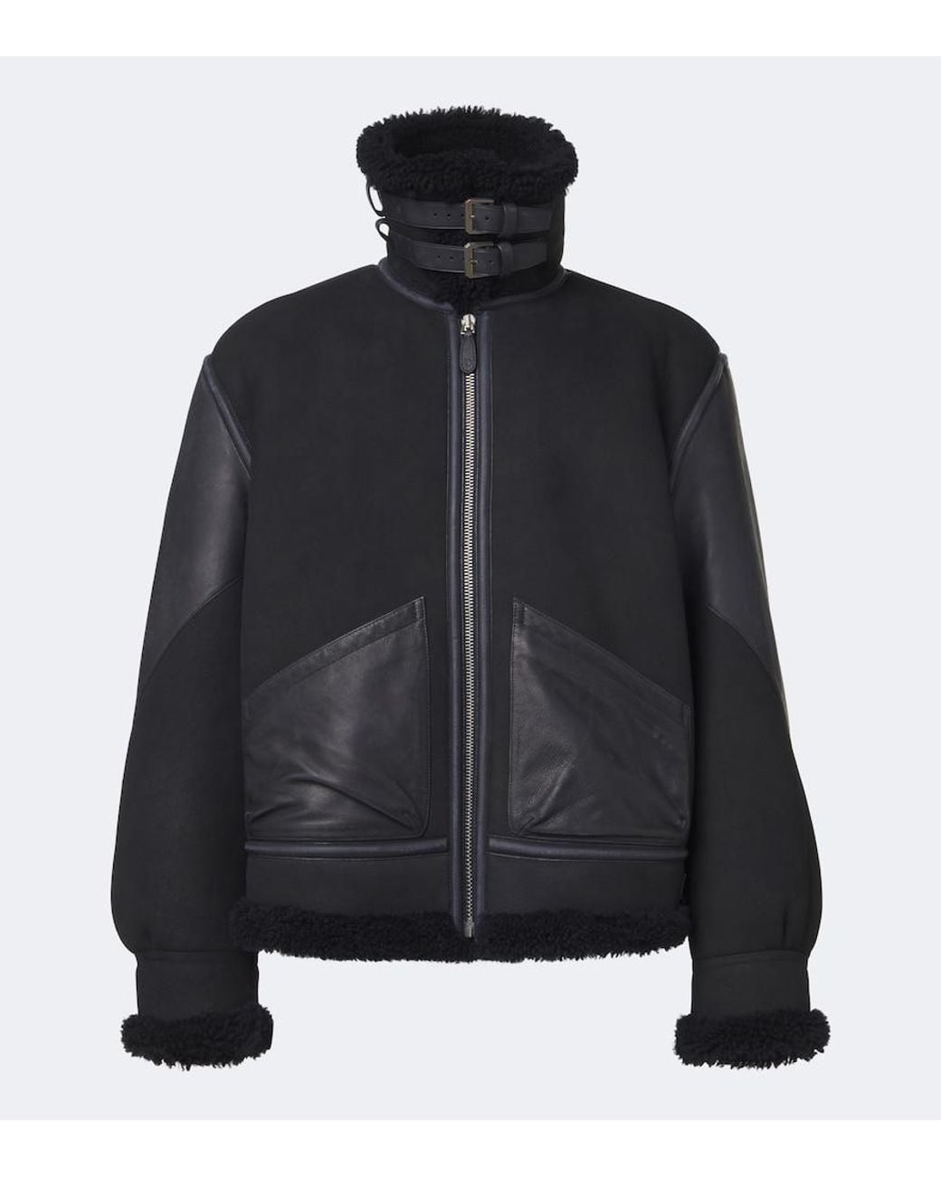 Ralph Lauren Black Lutton Shearling-Lined Leather Jacket for men