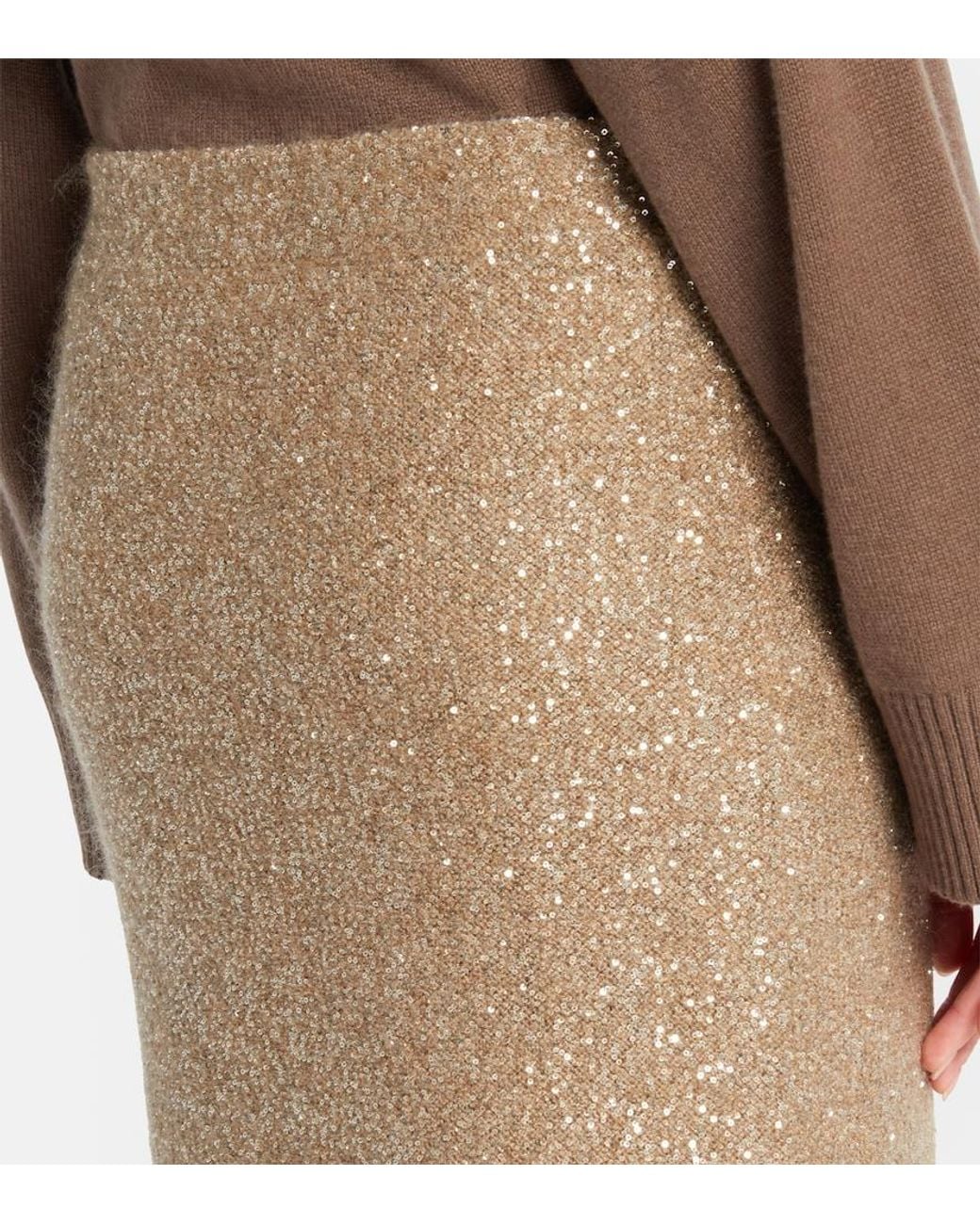 Brunello Cucinelli Natural Lame Pencil Skirt