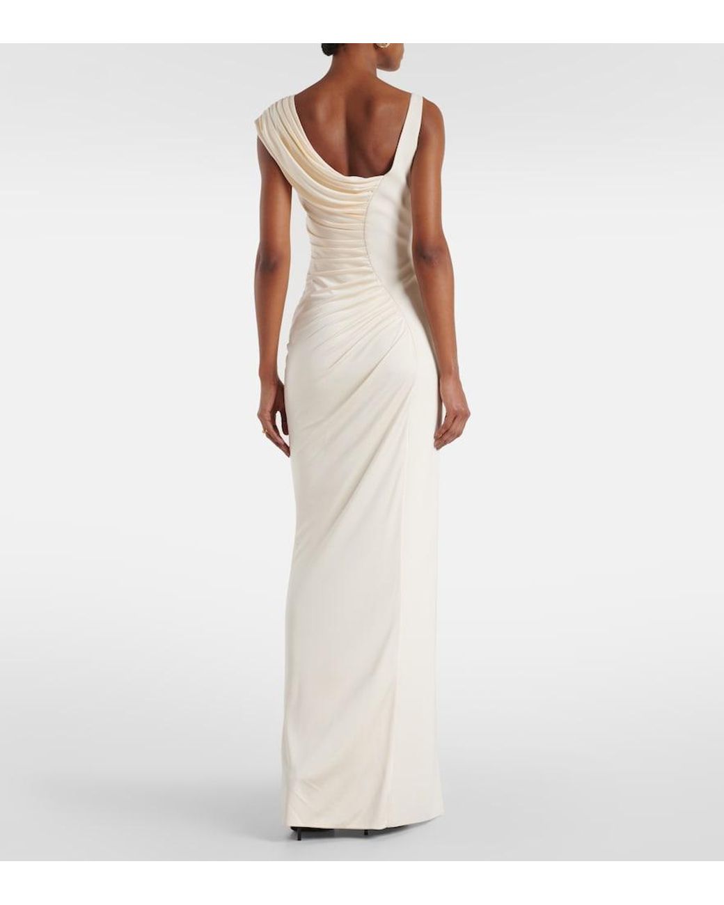 Versace Natural Asymmetric Draped Medusa '95 Dress With Accen
