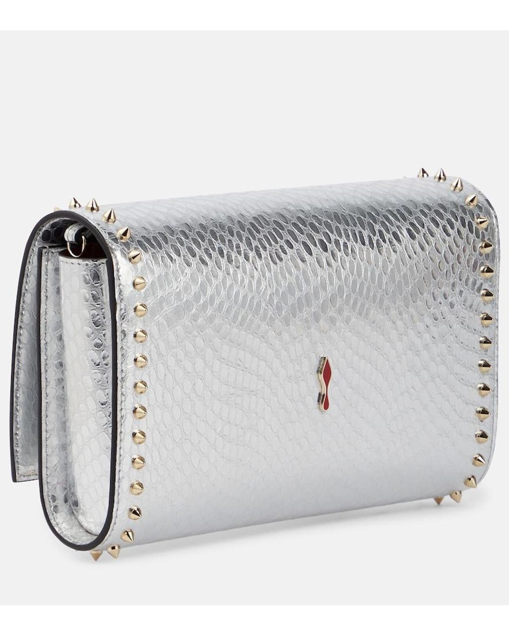 Christian Louboutin Gray Paloma Snake-Effect Leather Clutch