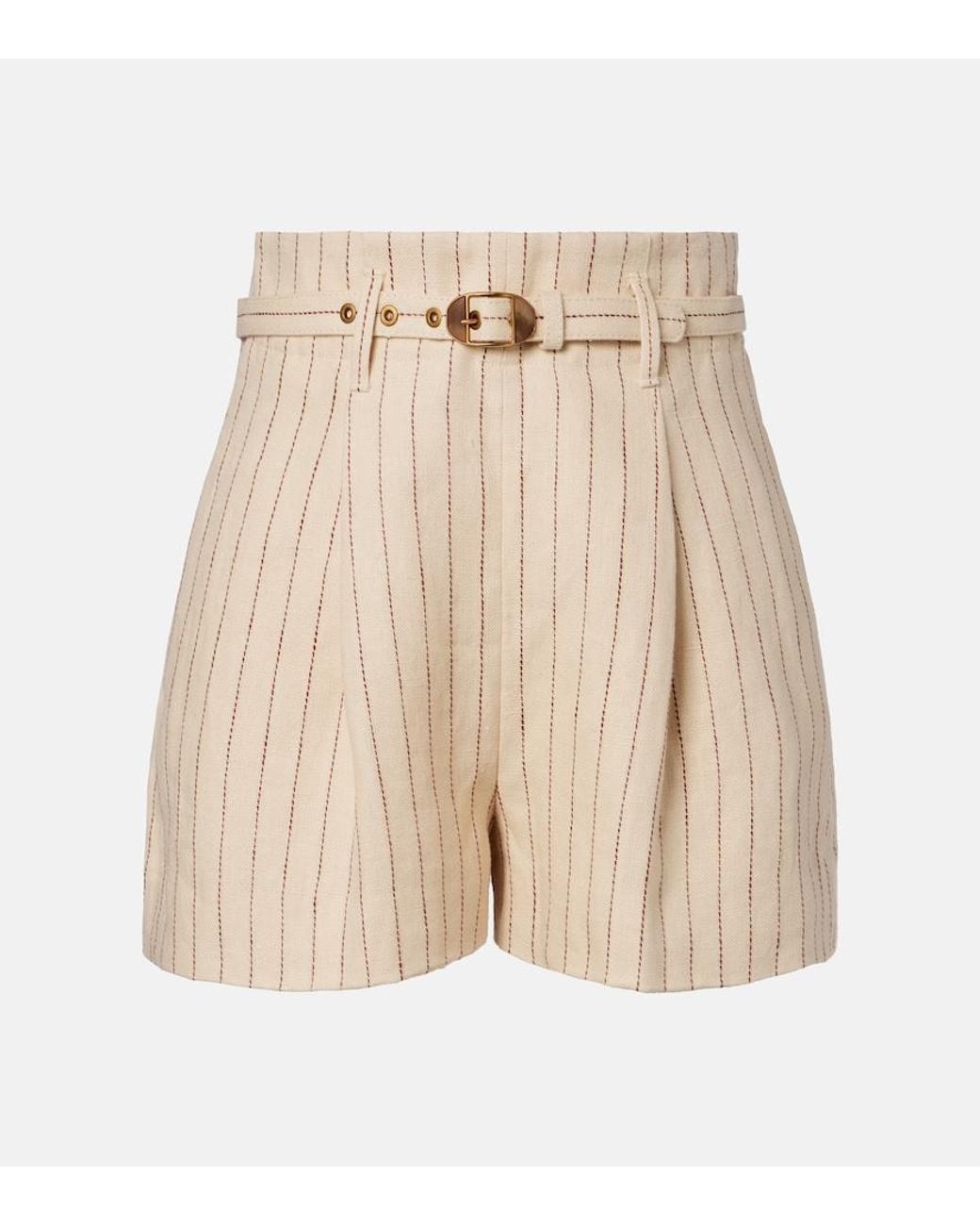 Zimmermann Natural Striped Belted Linen Shorts