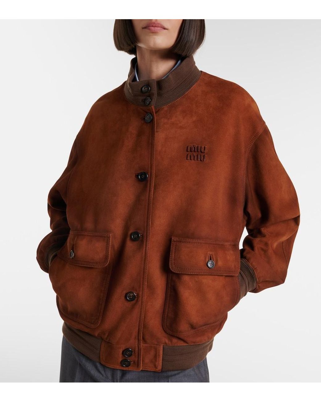 Miu Miu Brown Suede Bomber Jacket