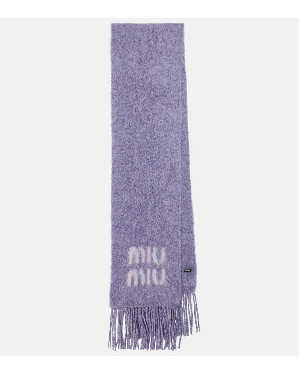 ヘアアクセサリー MIUMIU EMBROIDERED MOHAIR BLEND SCARF miu-miu-purple-Logo-Mohair-And