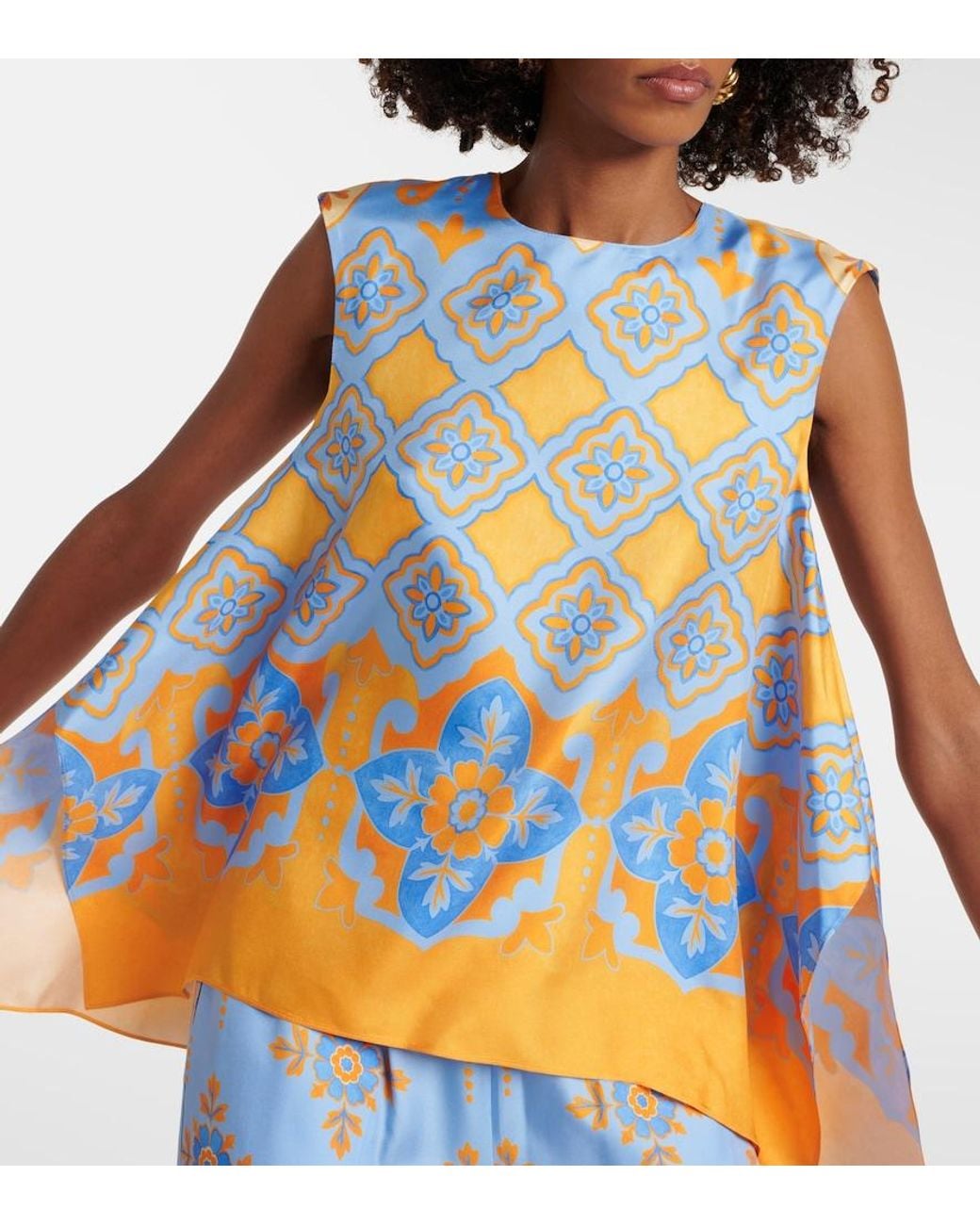 LaDoubleJ Yellow San Carlo Printed Silk Twill Top