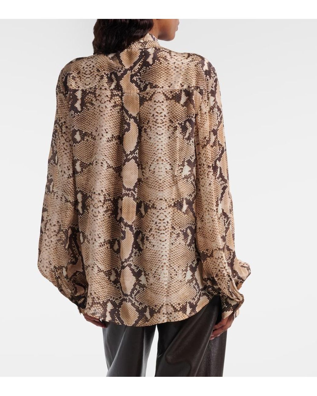 7 For All Mankind Natural Snake-Print Tie-Neck Blouse