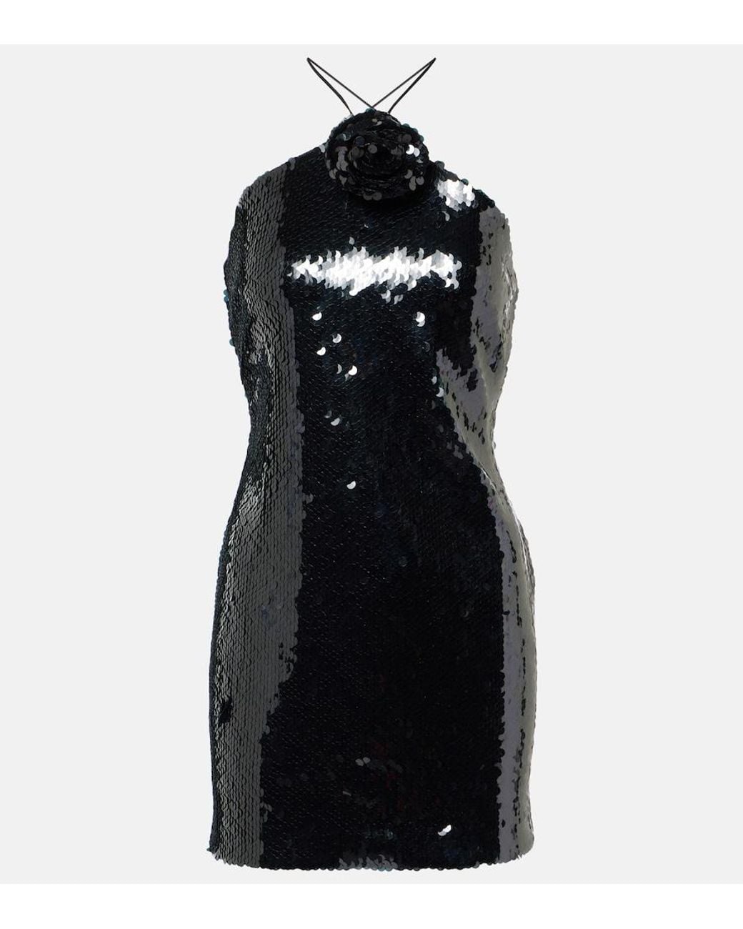 Magda Butrym Black Floral-Applique Sequined Minidress