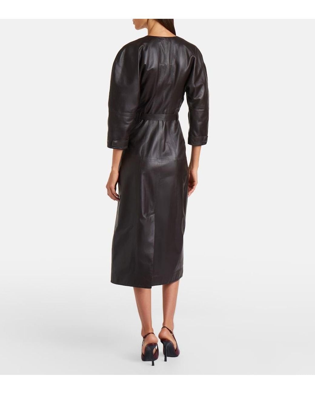 Victoria Beckham Black Leather Midi Dress