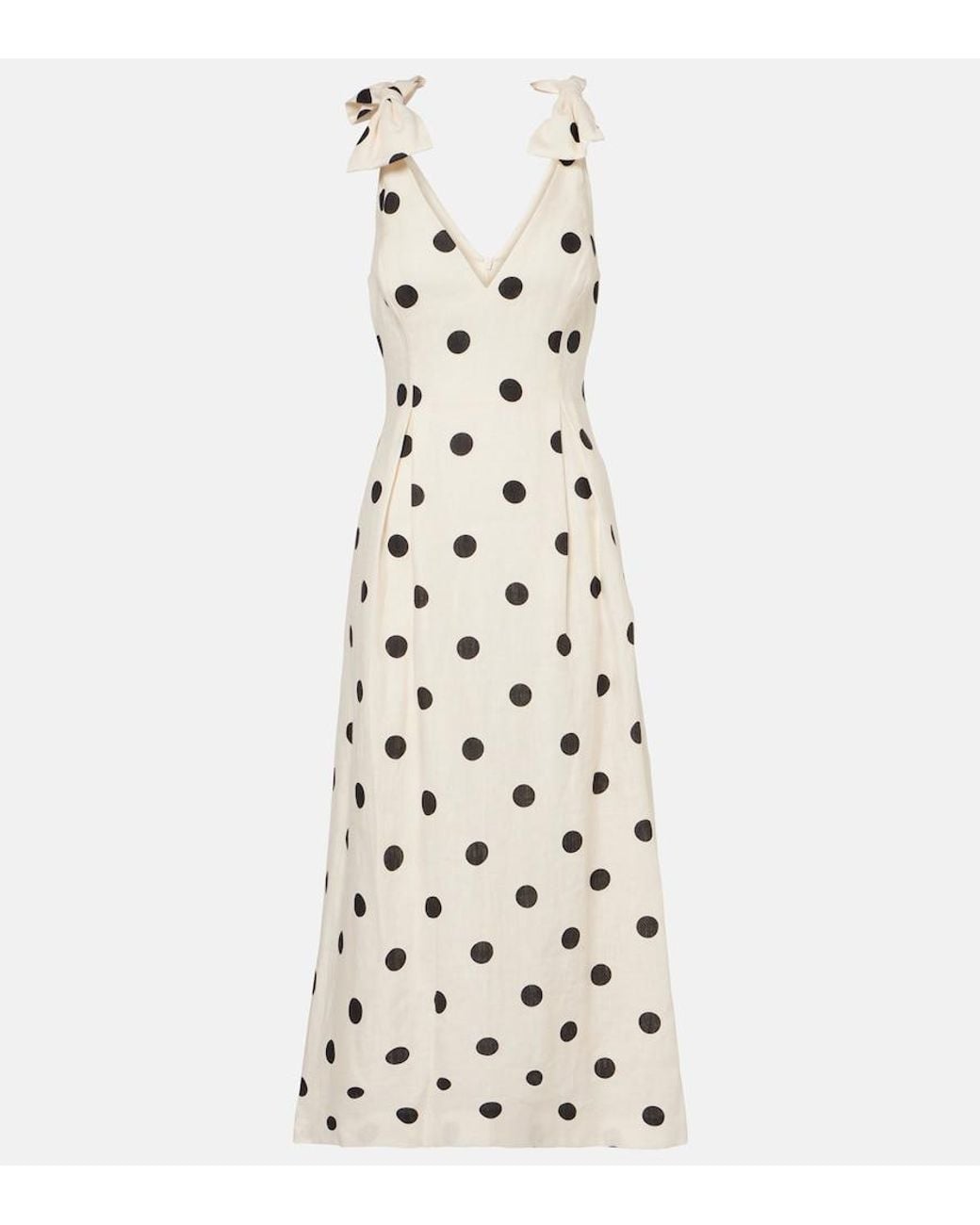 Zimmermann Polka-Dot Bow-Detail Linen Midi Dress in White