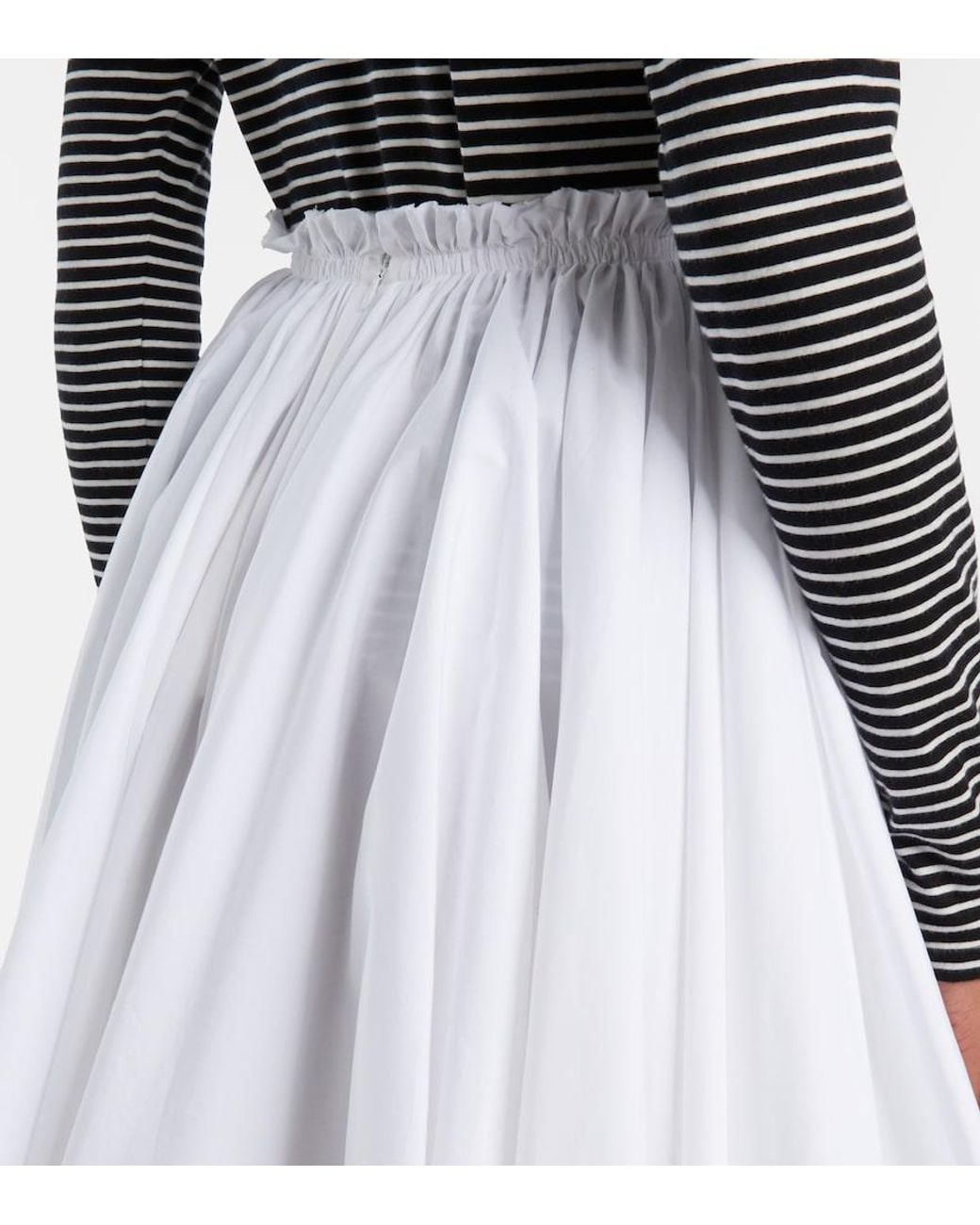 AMI White Corolla Gathered Cotton Midi Skirt