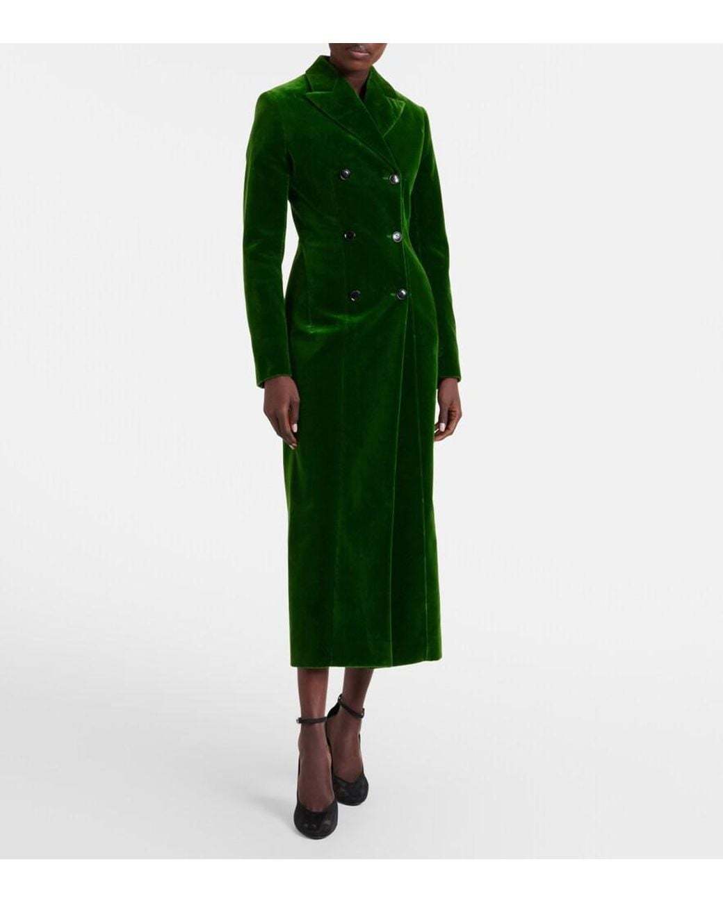 Alaïa Green Double-Breasted Cotton Velvet Coat