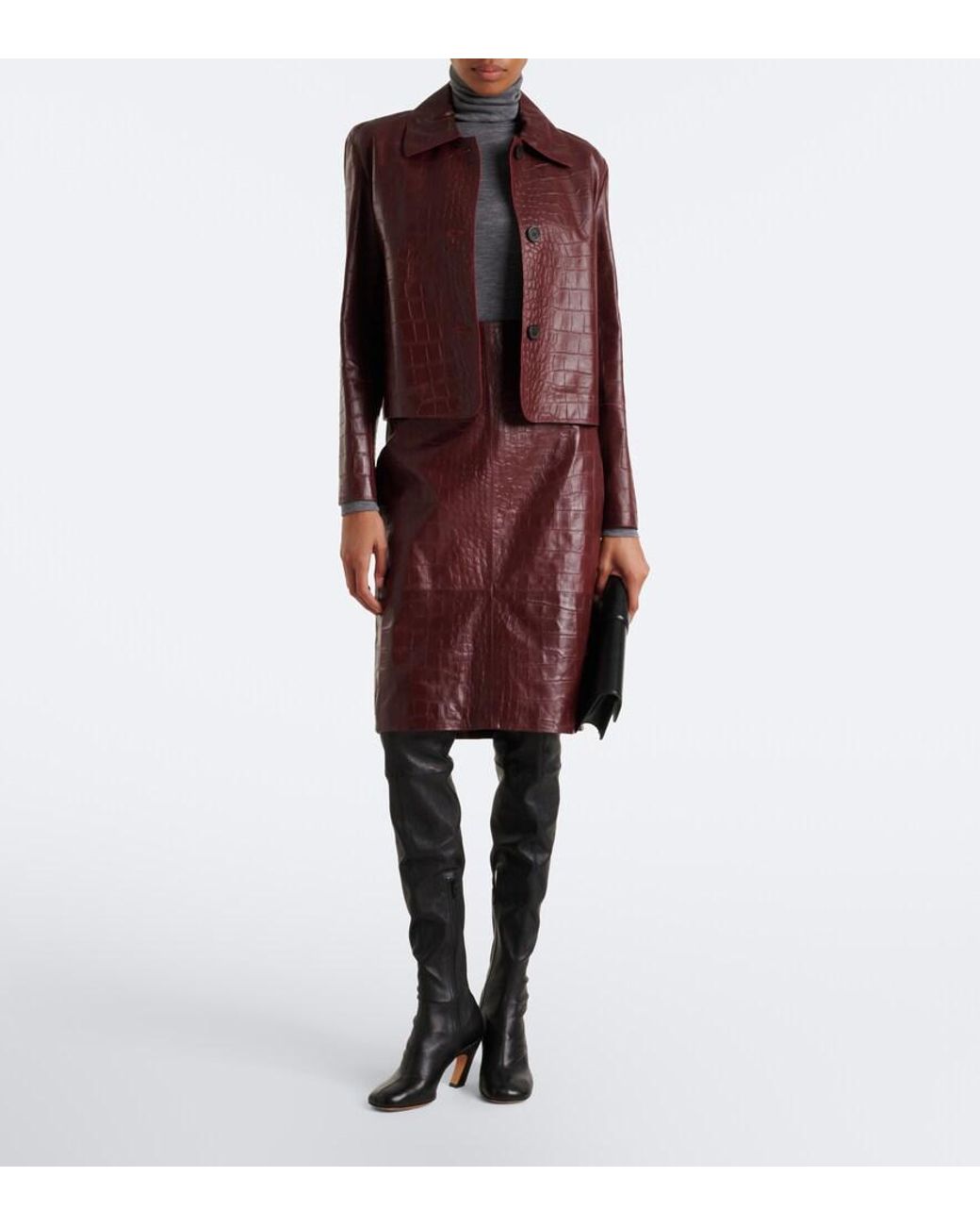 Arma Purple Nathaly Croc-Effect Leather Midi Skirt