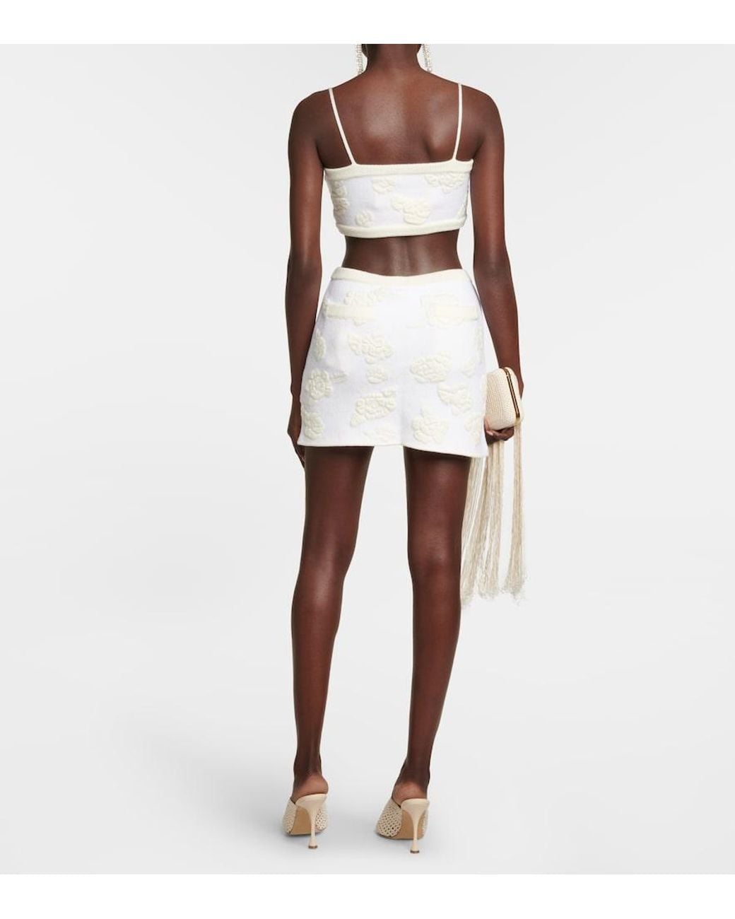 Magda Butrym White Embroidered High-Rise Wool-Blend Miniskirt