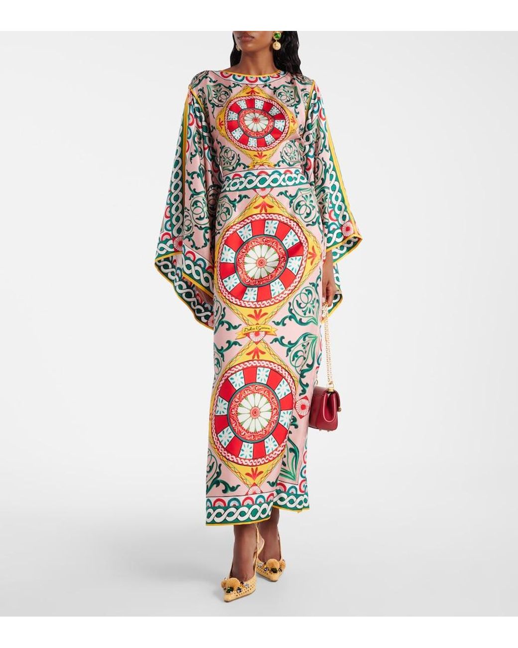 Dolce & Gabbana Red Printed Silk Gown