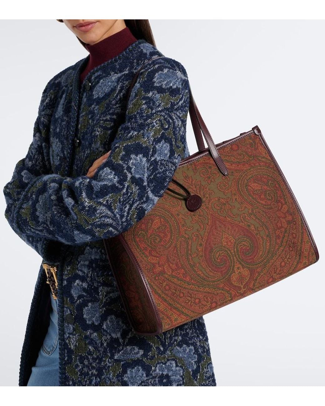 Etro Brown Arnica Large Coated Canvas Tote Bag