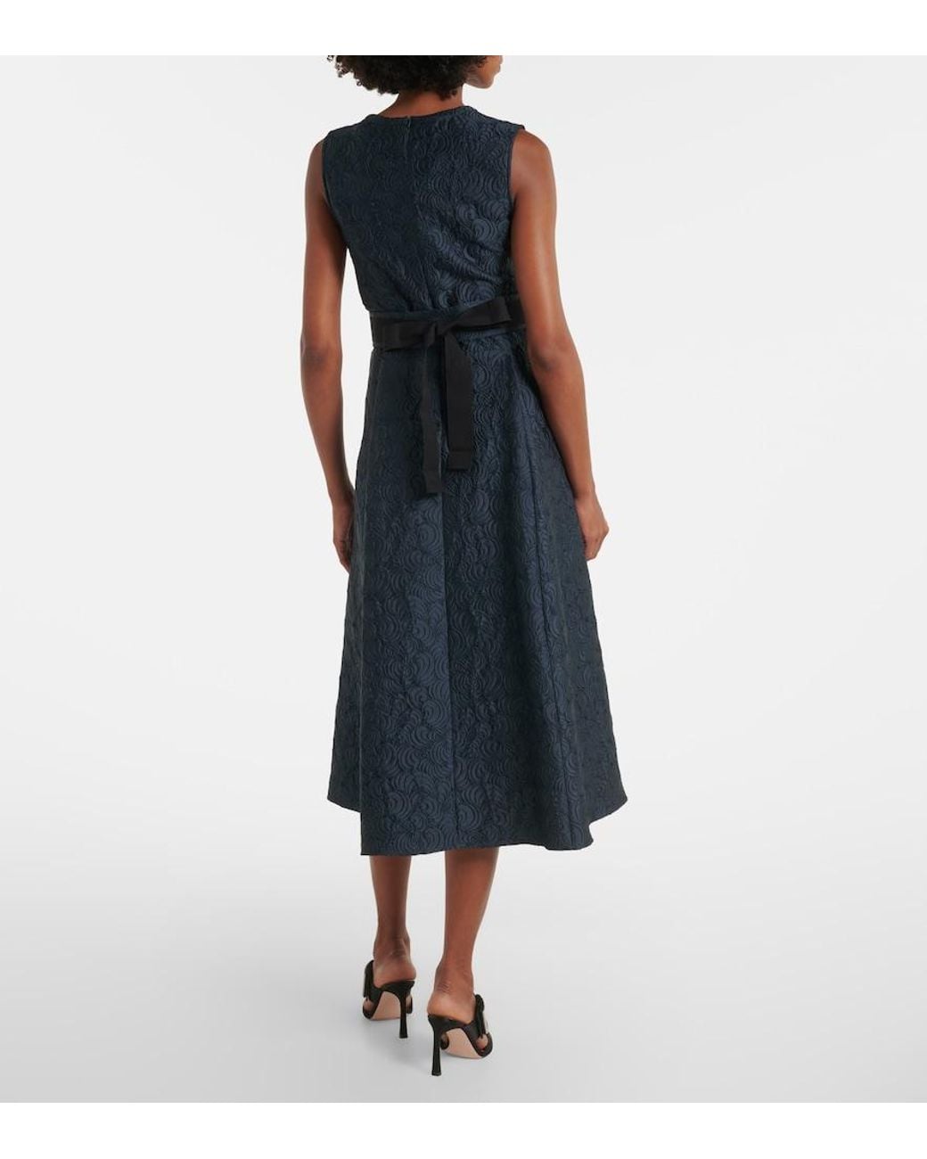 Max Mara Blue Belted Jacquard Midi Dress