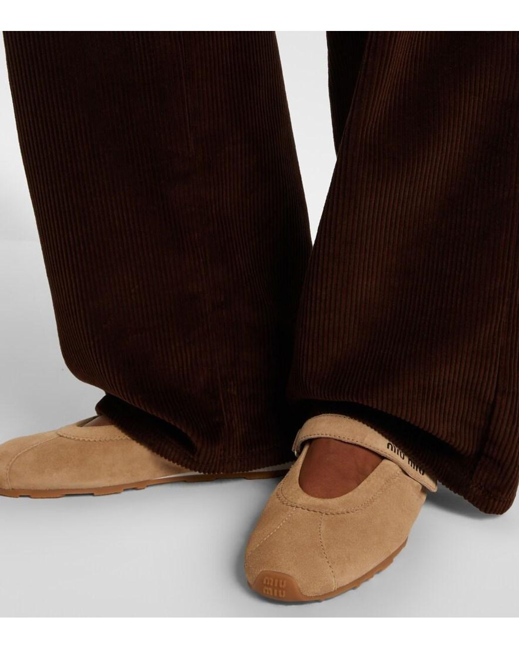 Miu Miu Brown Ballerinas Plume Aus Veloursleder