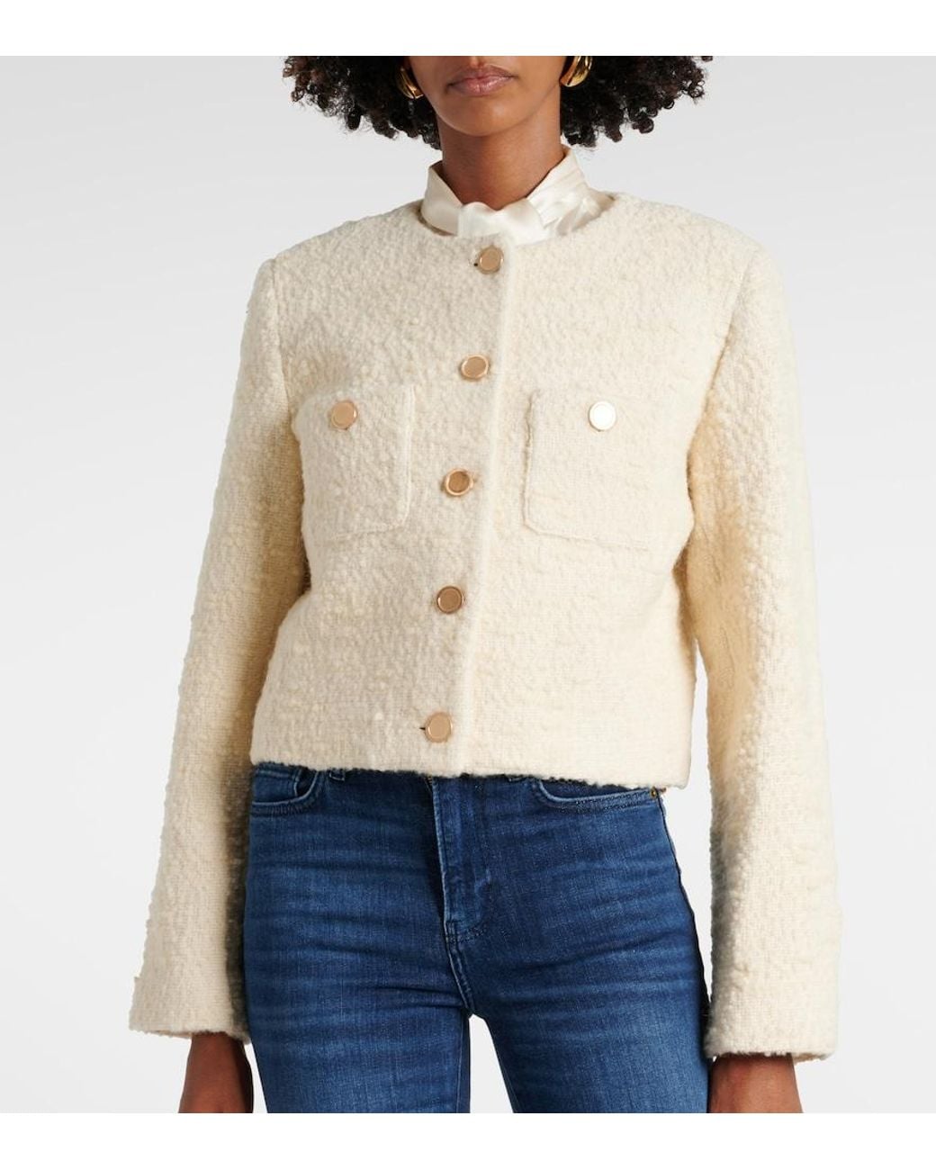 FRAME Natural Cropped Cotton And Wool Jacket