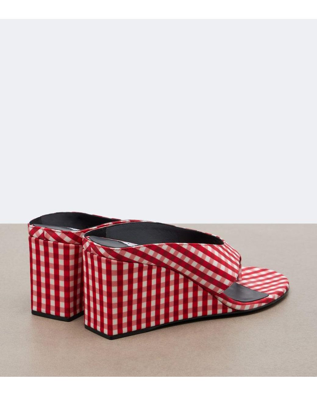 Alaïa Red Cube Gingham Wedge Thong Sandals