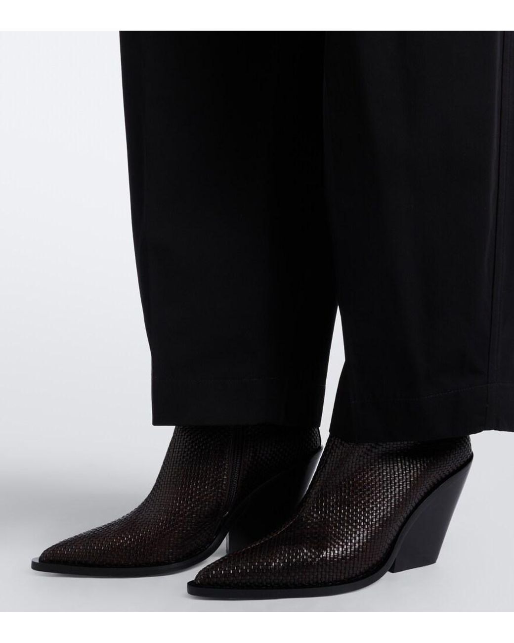 Souliers Martinez Black Colorado Woven Leather Ankle Boots