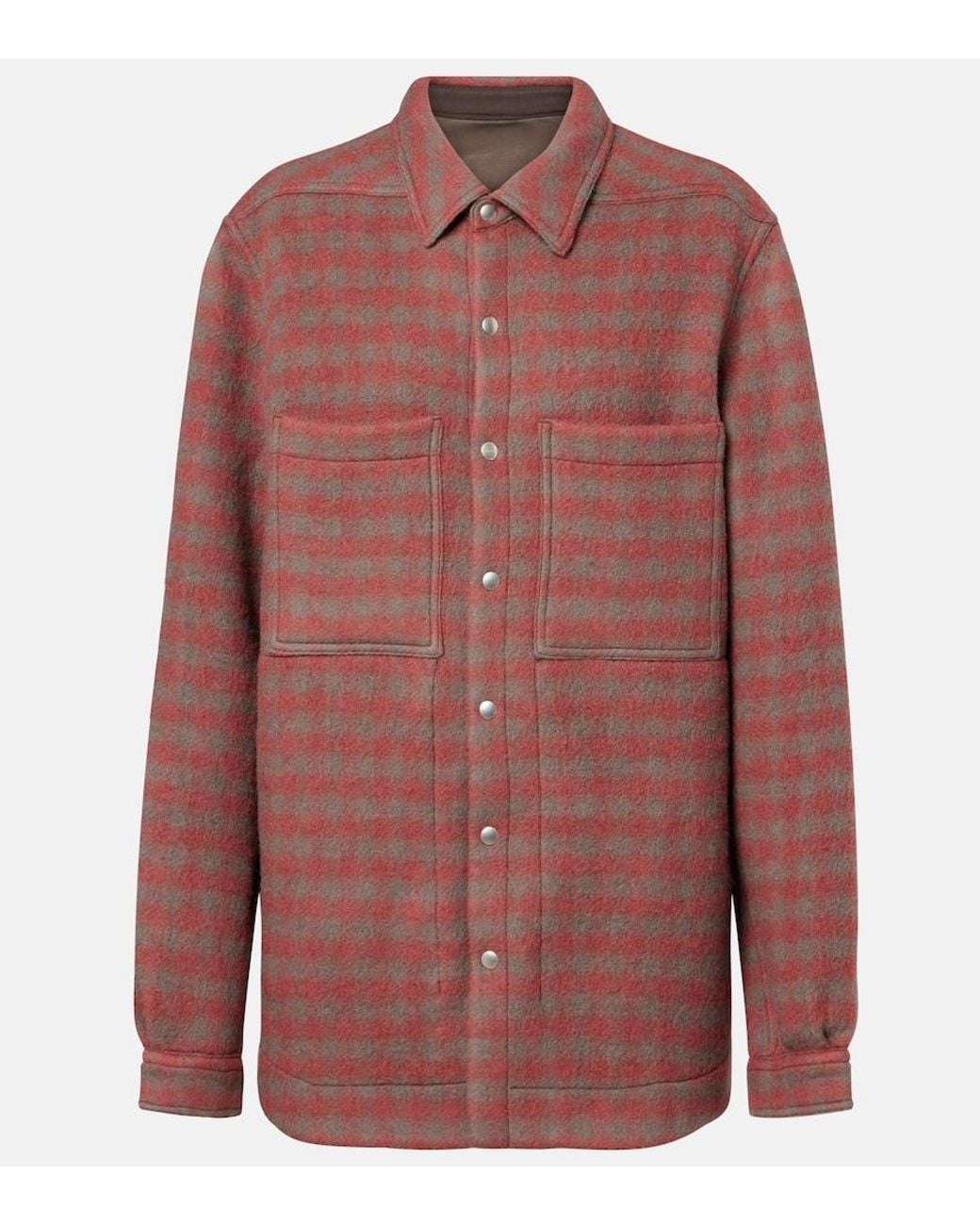 Rick Owens Red Checked Virgin Wool Overshirt