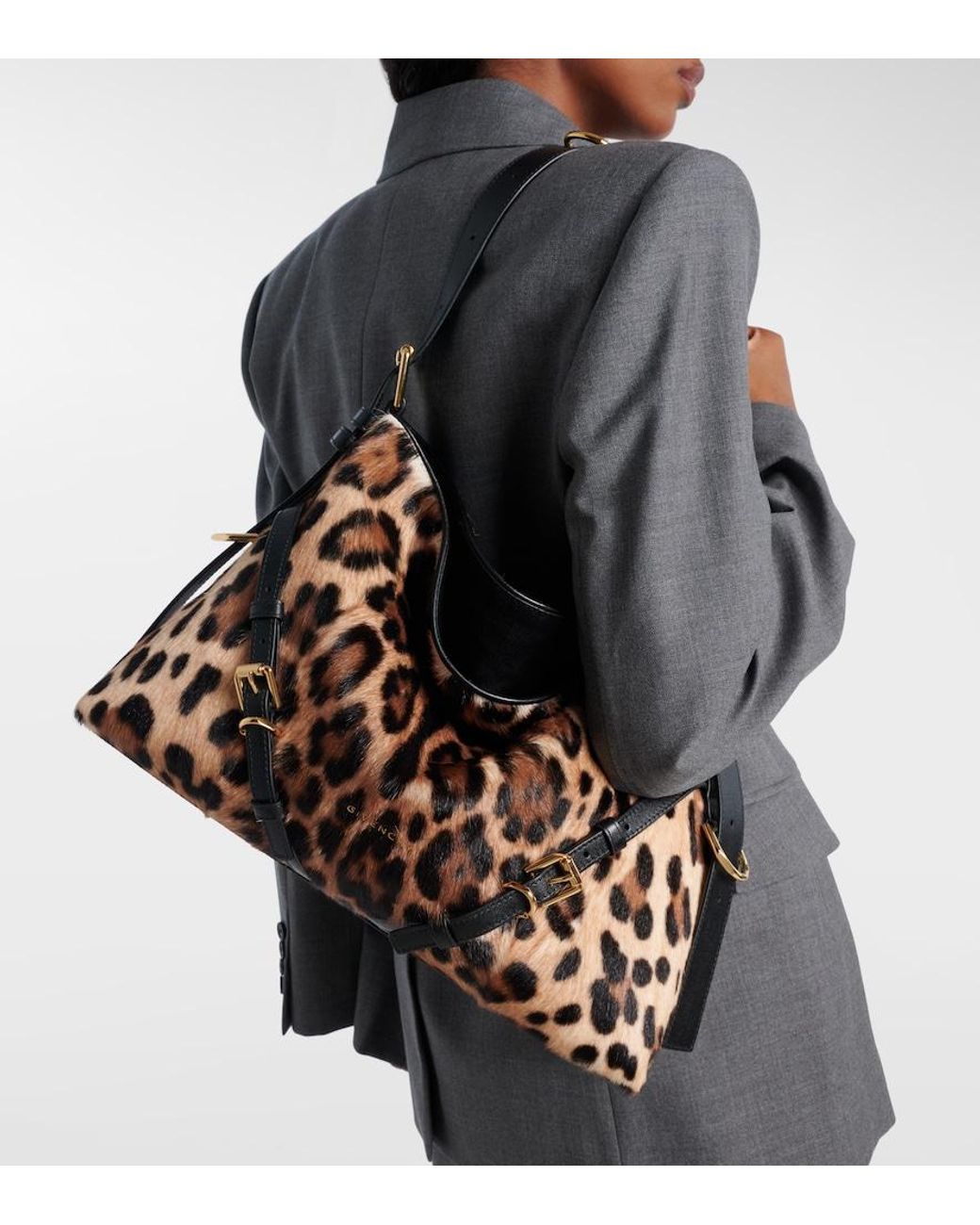Givenchy Black Voyou Medium Leopard-Print Shoulder Bag