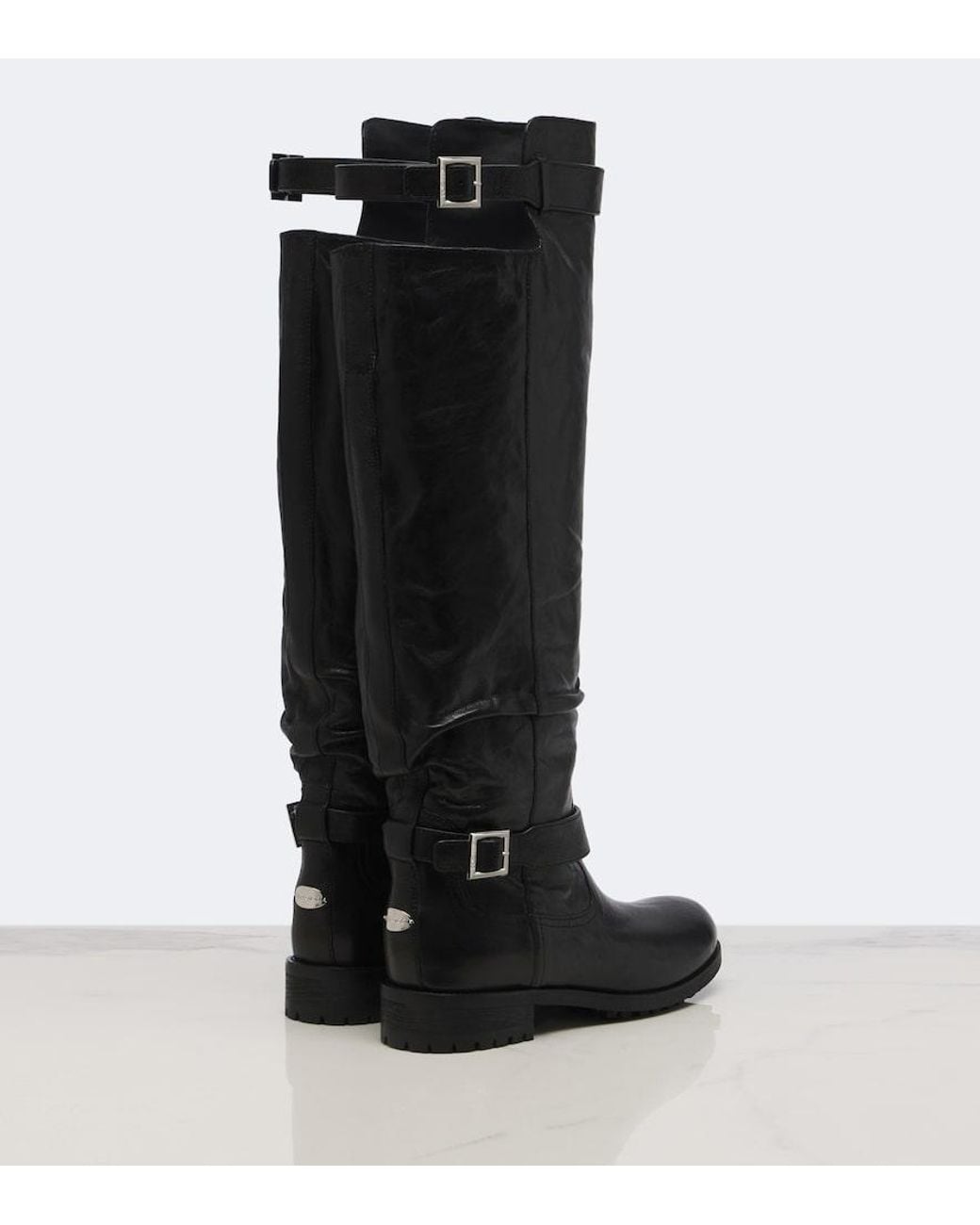 Jimmy Choo Black Biker Leather Knee-High Boots